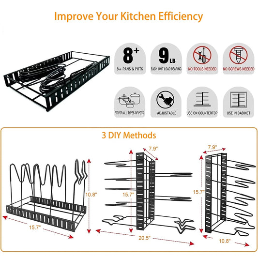 Kitchen rack with features and DIY methods for installation on a white background